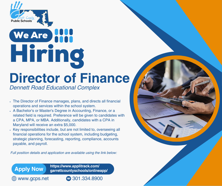  Infographic highlighting an open position for the Director of Finance as detailed in the story.